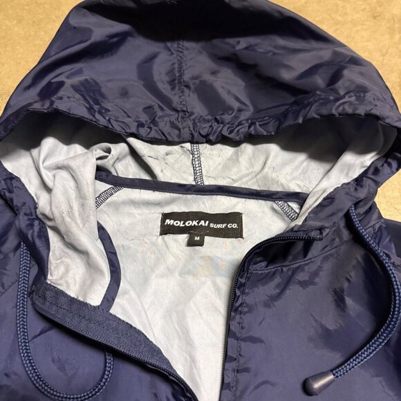 Molokai Surf‎ Co. Mens Navy Black Pullover Hooded Jacket M Packable ventilated - Picture 9 of 10